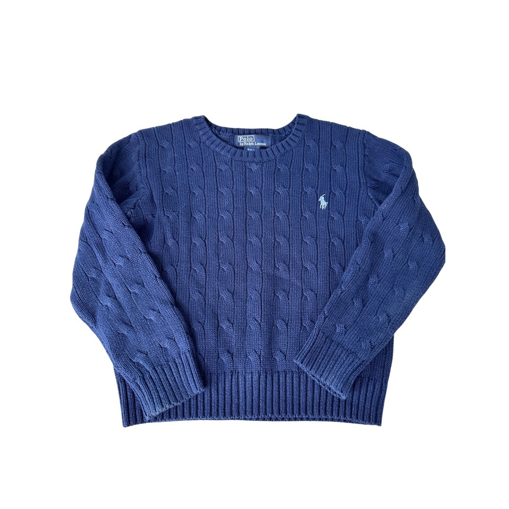 Vintage Polo Ralph Lauren Sweater Boys Sz 4 4T Blue Cable Knit Cotton Pony Logo
